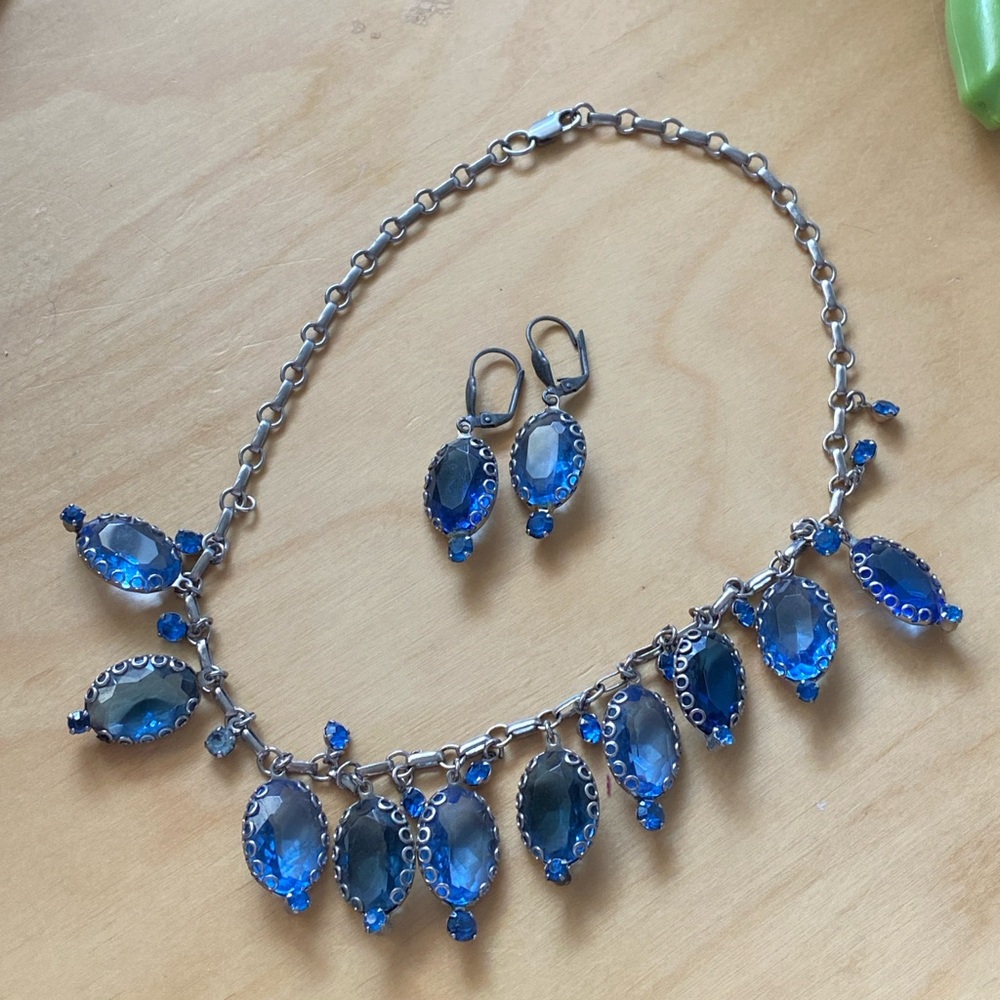 Vintage Blue Glass Necklace and earring set